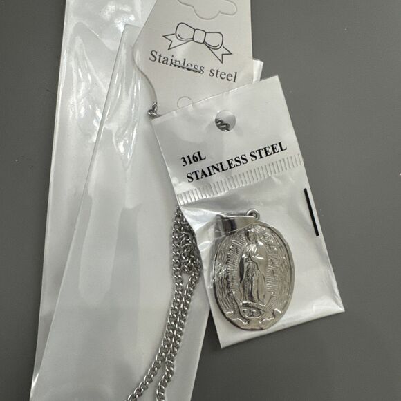 Virgin Mary Stainless Steel Pendant Jesus Christ Religious Faith 24 Inch Necklac - Picture 7 of 7